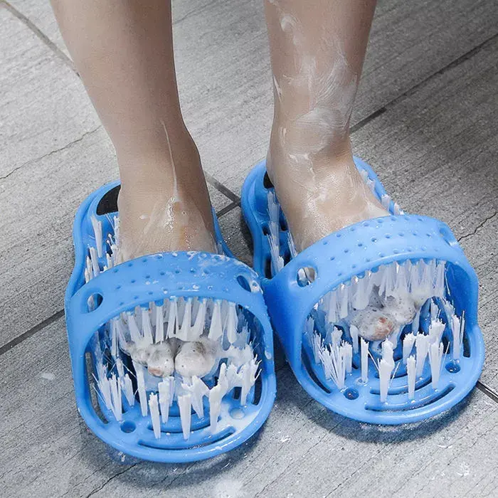 Thumbnail: Plastic Remove Dead Skin Massage Slipper Foot Scrubber Bath Shoe with Brush