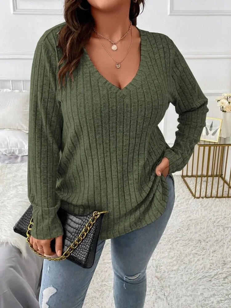 Thumbnail: GIBSIE Plus Size Women's Casual V-Neck Long Sleeve Tees Shirt 2023 Spring Autum