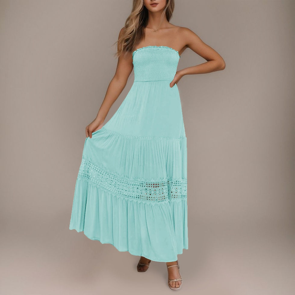 Thumbnail: Cute Strapless Bohemian Maxi Dress Summer Off Shoulder Lace Trim Backless Beach
