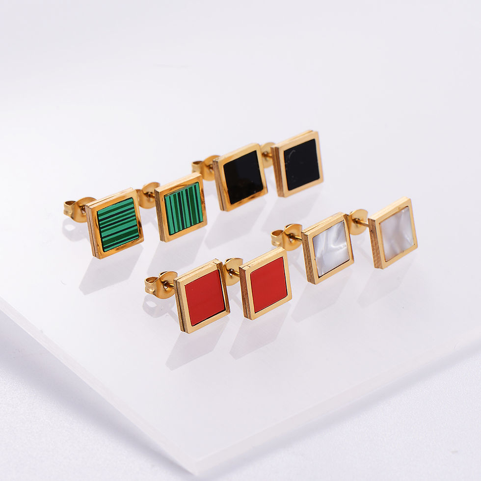 Thumbnail: Stainless Steel Niche Temperament Lucky 18K Square Ear Studs Bracelet Necklace