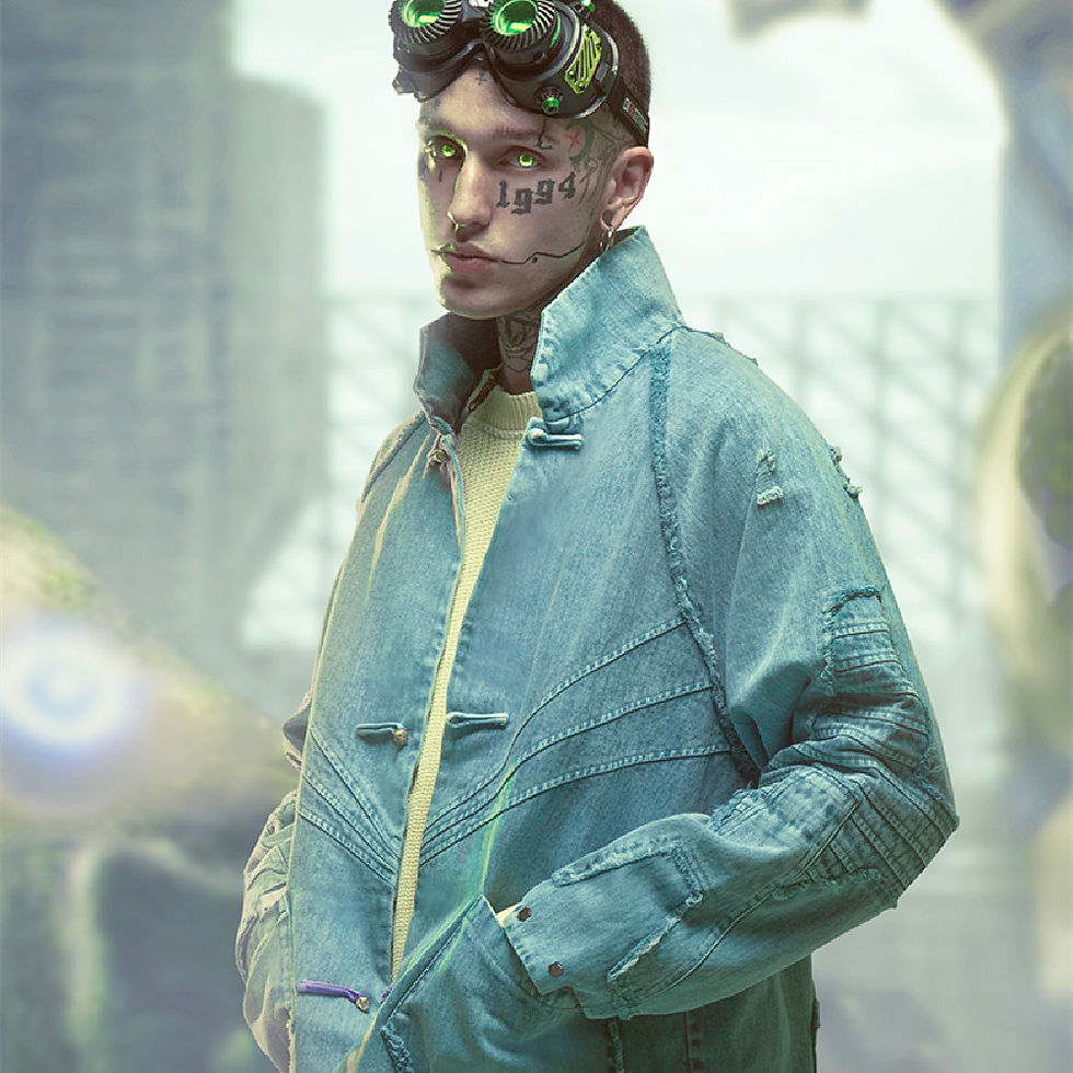 Thumbnail: Chinese Style Street Wear And Tear Damaged Washed Denim Jacket