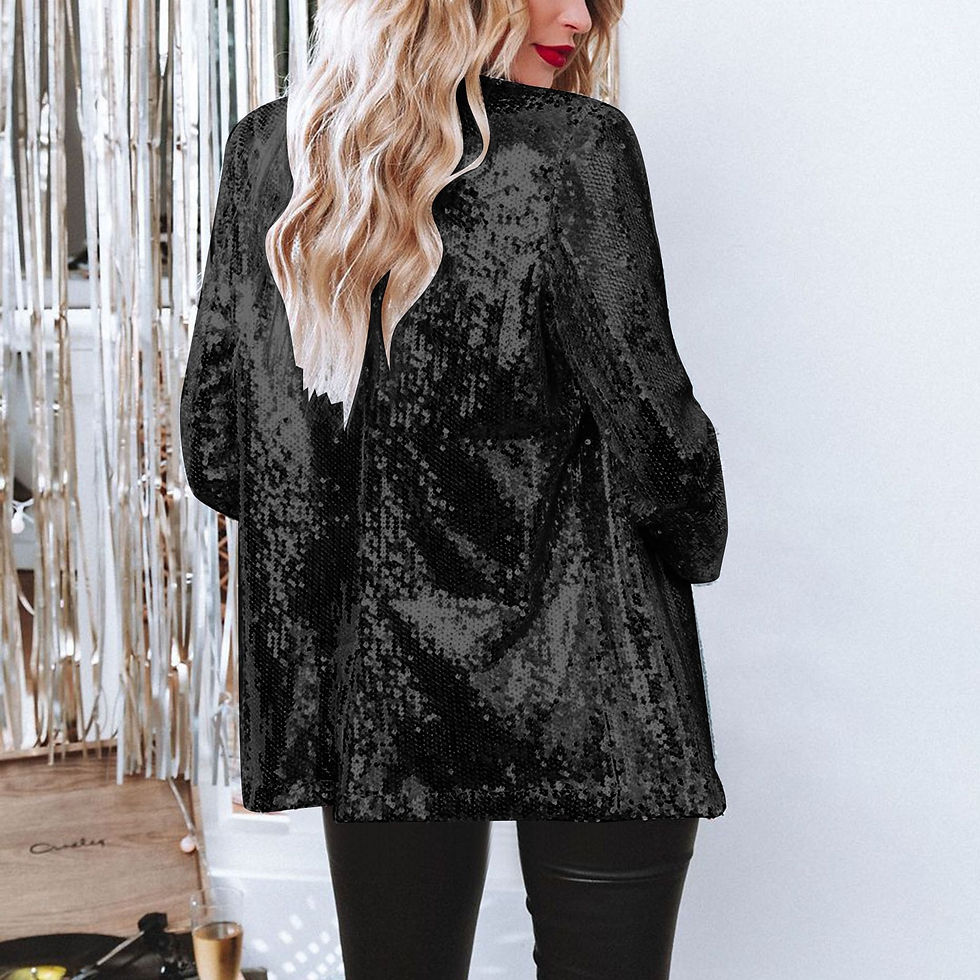 Miniaturebillede: Women Shinny Sequins Blazer Casual Long Sleeve Shimmer Glitter Party Shiny Lape