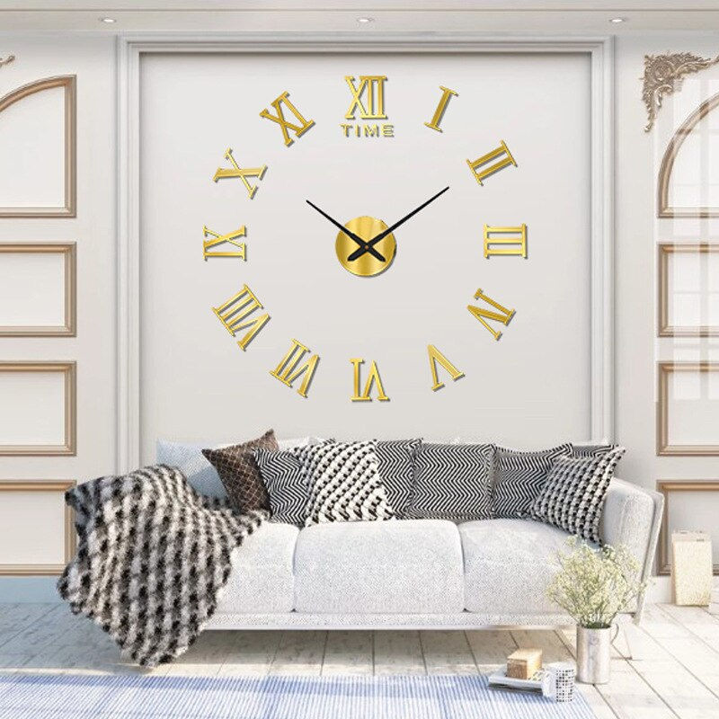 Miniatura: 3D Acrylic Digital Wall Clock Roman Numerals Design Mirror Wall Clock Fashion L