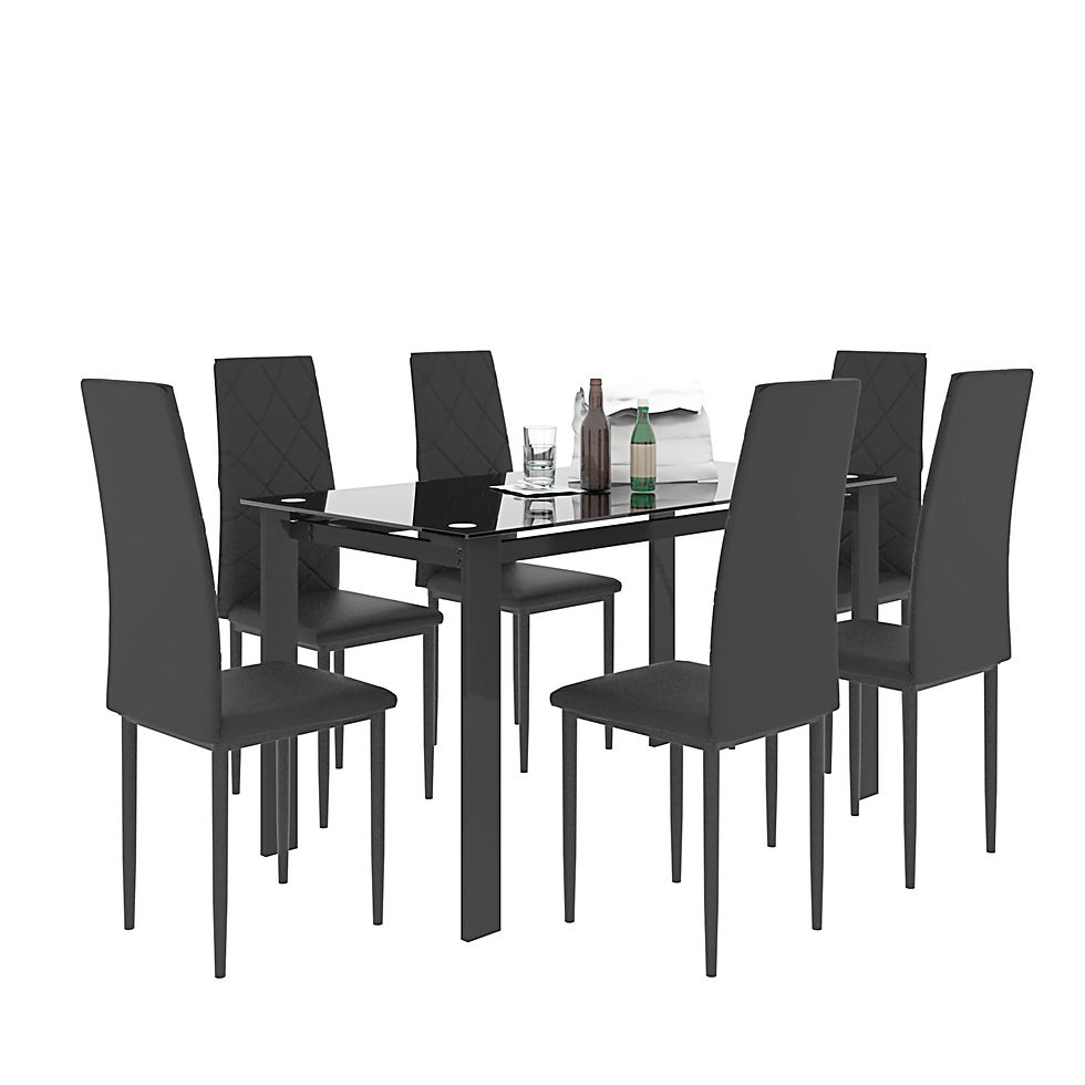 Thumbnail: [Flash Sale]7-Piece Dining Table Chair Set 1 Glass Dining Table 6 PU Chair Idea