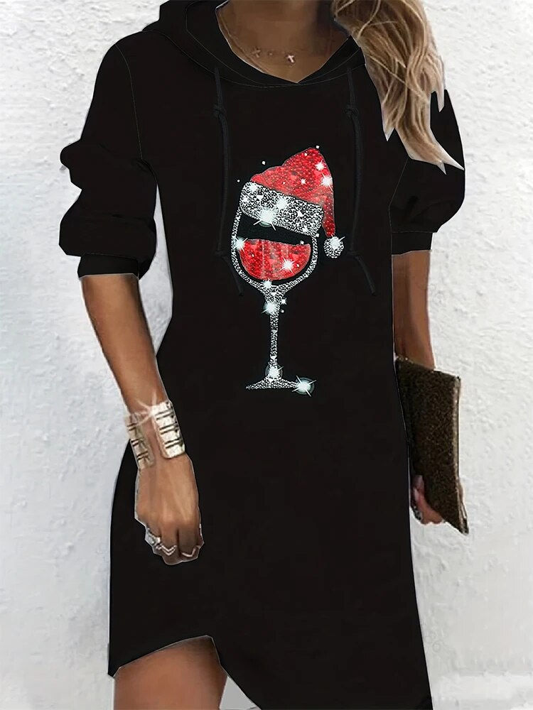 2023 Fall New Women's Round Neck 3D Printed Pattern Dress Long Sleeve Casual Lo