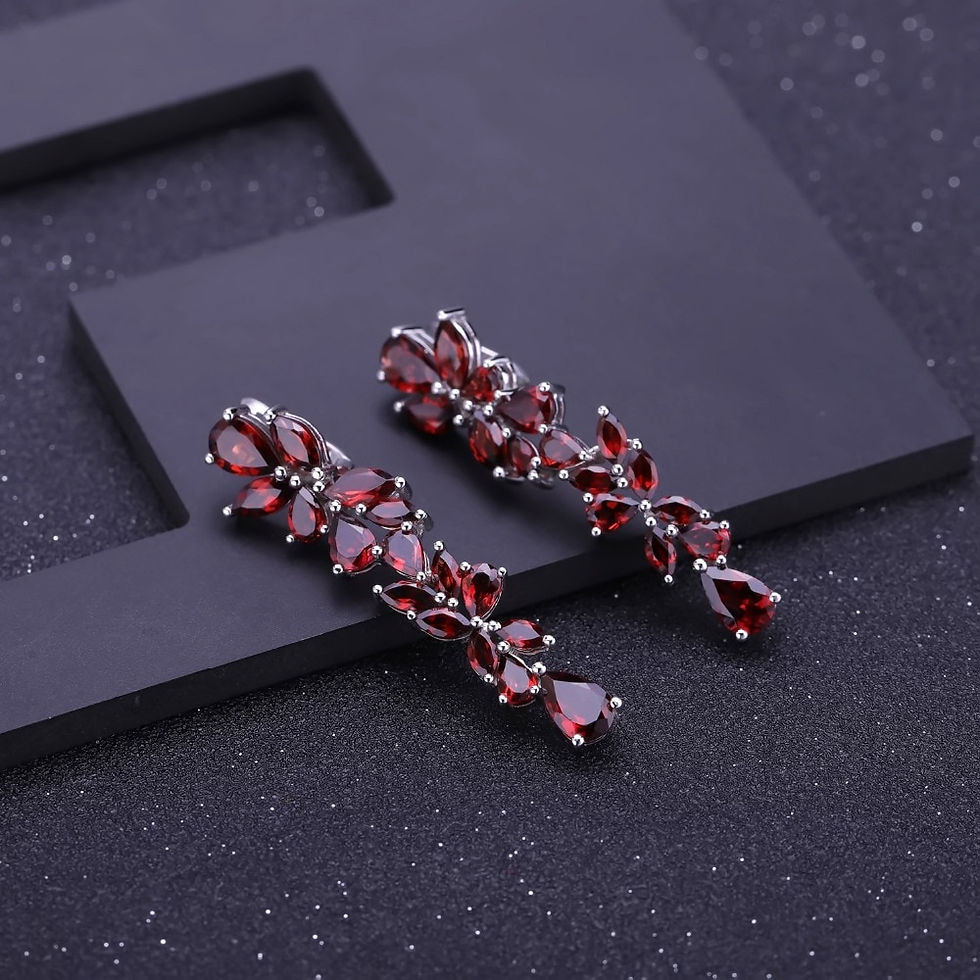 Miniaturebillede: GEM'S BALLET 20.35Ct Natural Red Garnet Earrings 925 Sterling Sliver Leaves Bra