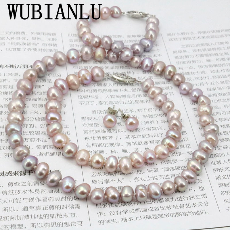 Thumbnail: WUBIANLU Purpel Pearl Necklace Sets Fish Clasp 7-8mm Necklace 18 Inch