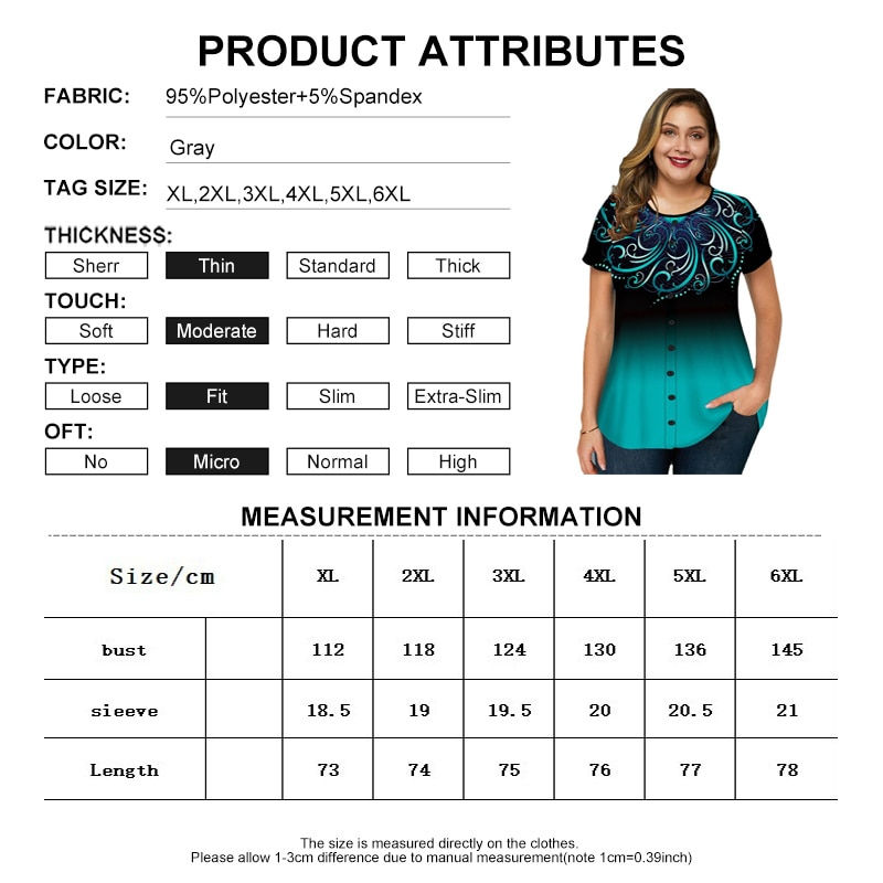 Thumbnail: Plus Size Tunic Shirt Large Size Tops Women Casual Button Decor Ladies Loose Fl