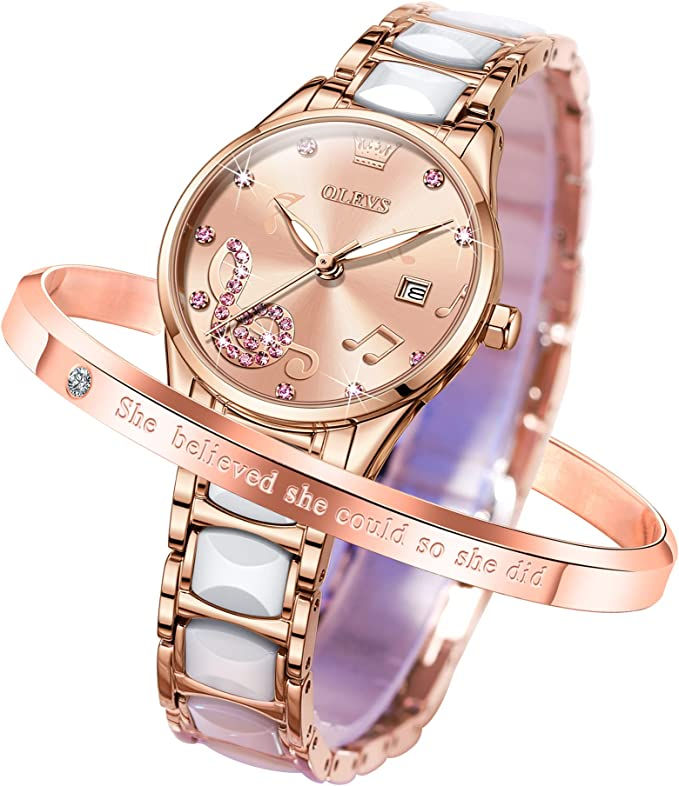 Thumbnail: OLEVS Women Wrist Watches Rose Gold Elegant Ceramic Watchstrap Ladies