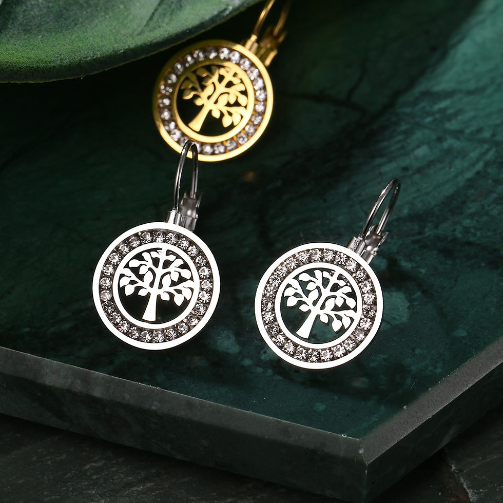 Thumbnail: Stainless Steel Earrings 2022 Trend Fortune Tree 3A zircon Crystal Fashion Char