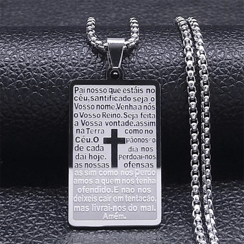 Miniaturbild: Chrisitian Cross Bible Verse Prayer Necklace Stainless Steel Portuguese Religio