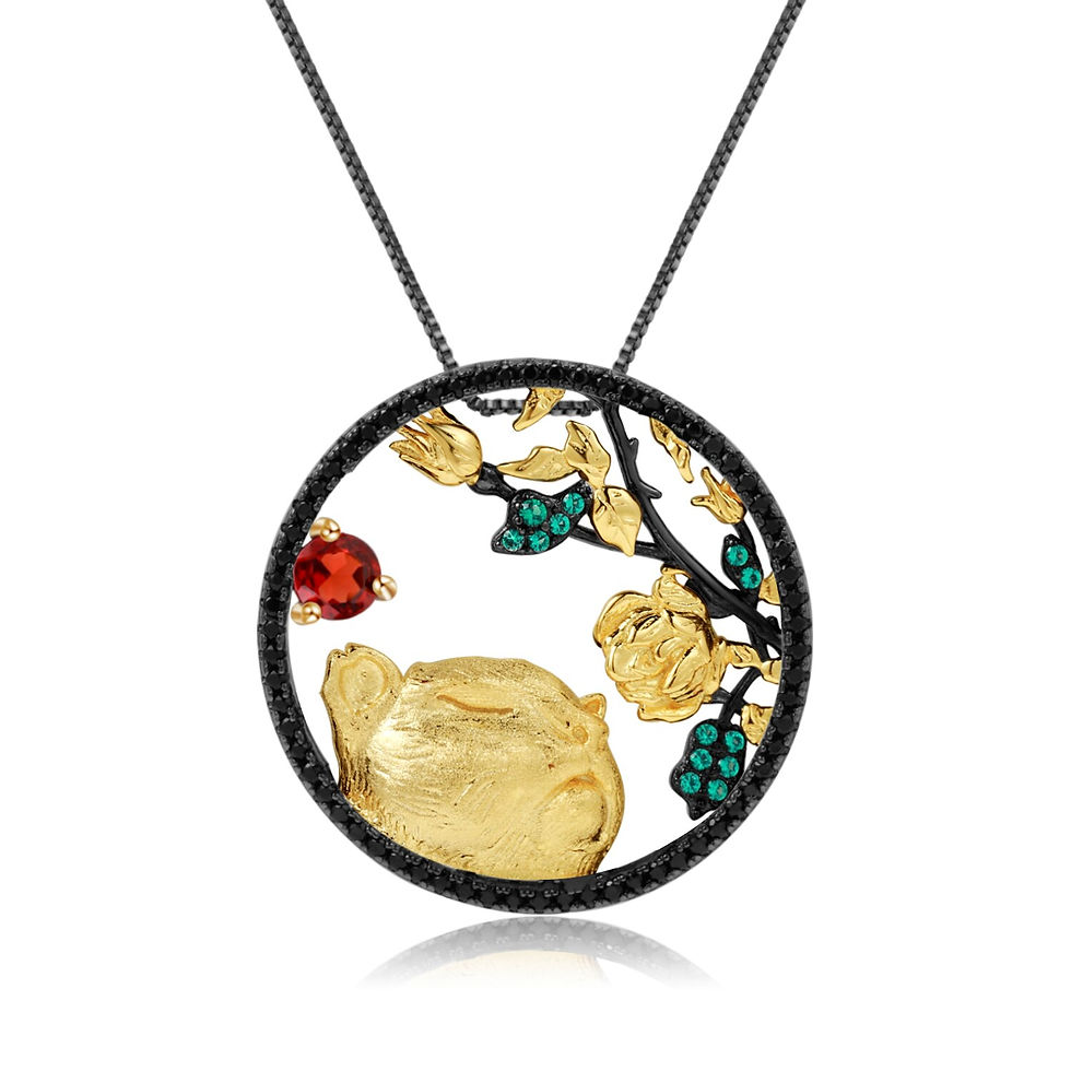 Thumbnail: GEM'S BALLET Natural African Opal Tiger sniffing Rose Jewelry 925 Sterling Silv