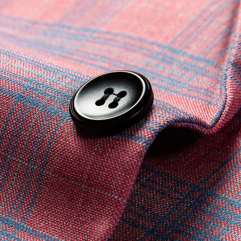 थंबनेल: Pink Plaid Suit Jackets For Men Beige blue Checkered Blazer Coat Male Slim Fit