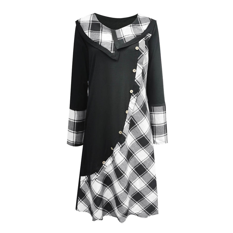 Indexkép: Autumn Winter Dresses For Women 2022 Plaid Splice Long Sleeve Loose Dress