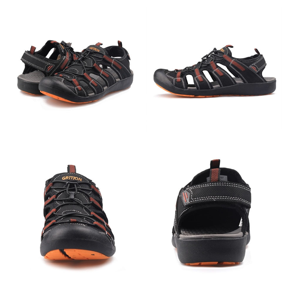 Thumbnail: GRITION Men Sandals Summer Casual Beach Flat Shoes Non-Slip Hiking