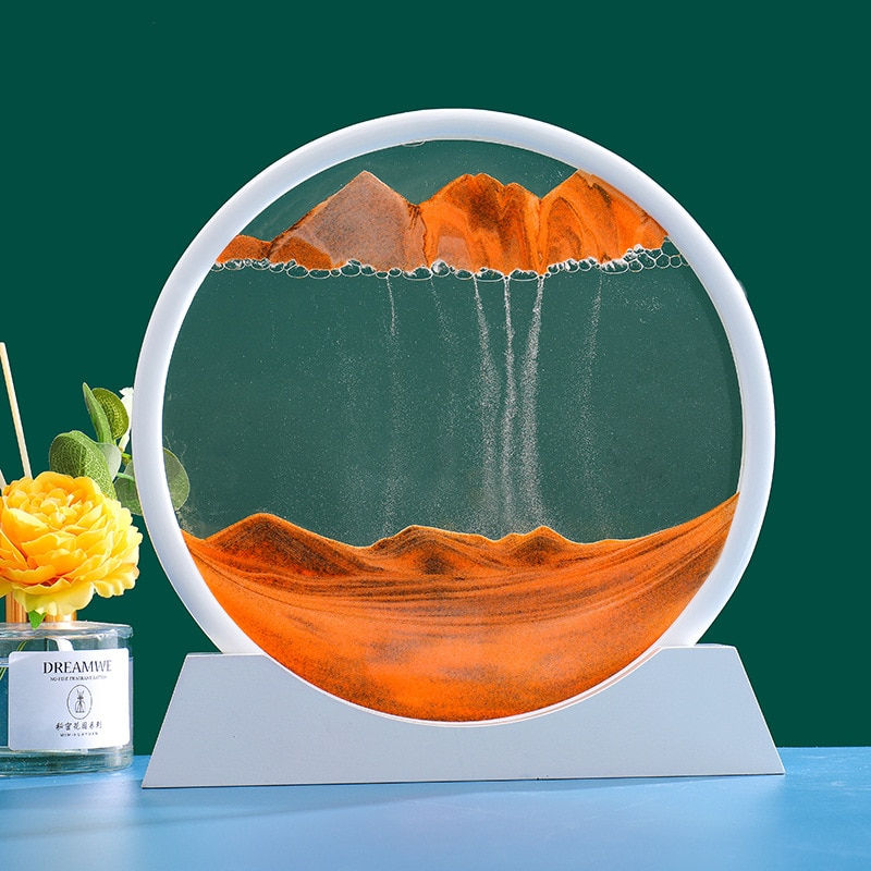 Miniatura: 7/12inch Creative 3D Glass Sandscape in Motion Hourglass Moving Sand Frame Art