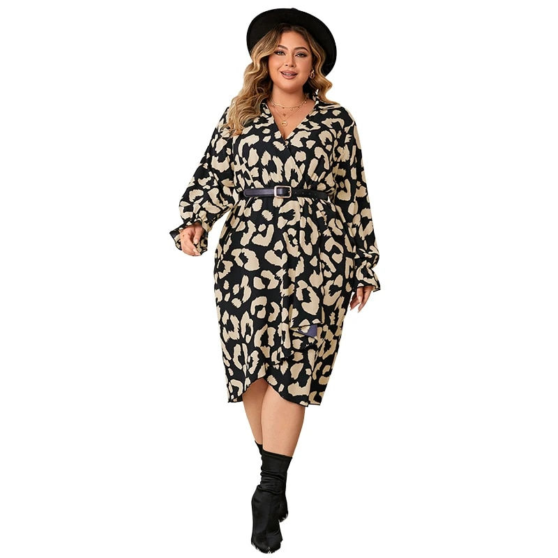 الصورة المصغرة: Sexy V-neck Plus Size Women's Clothes For Autumn Irregular Bottom Floral Print
