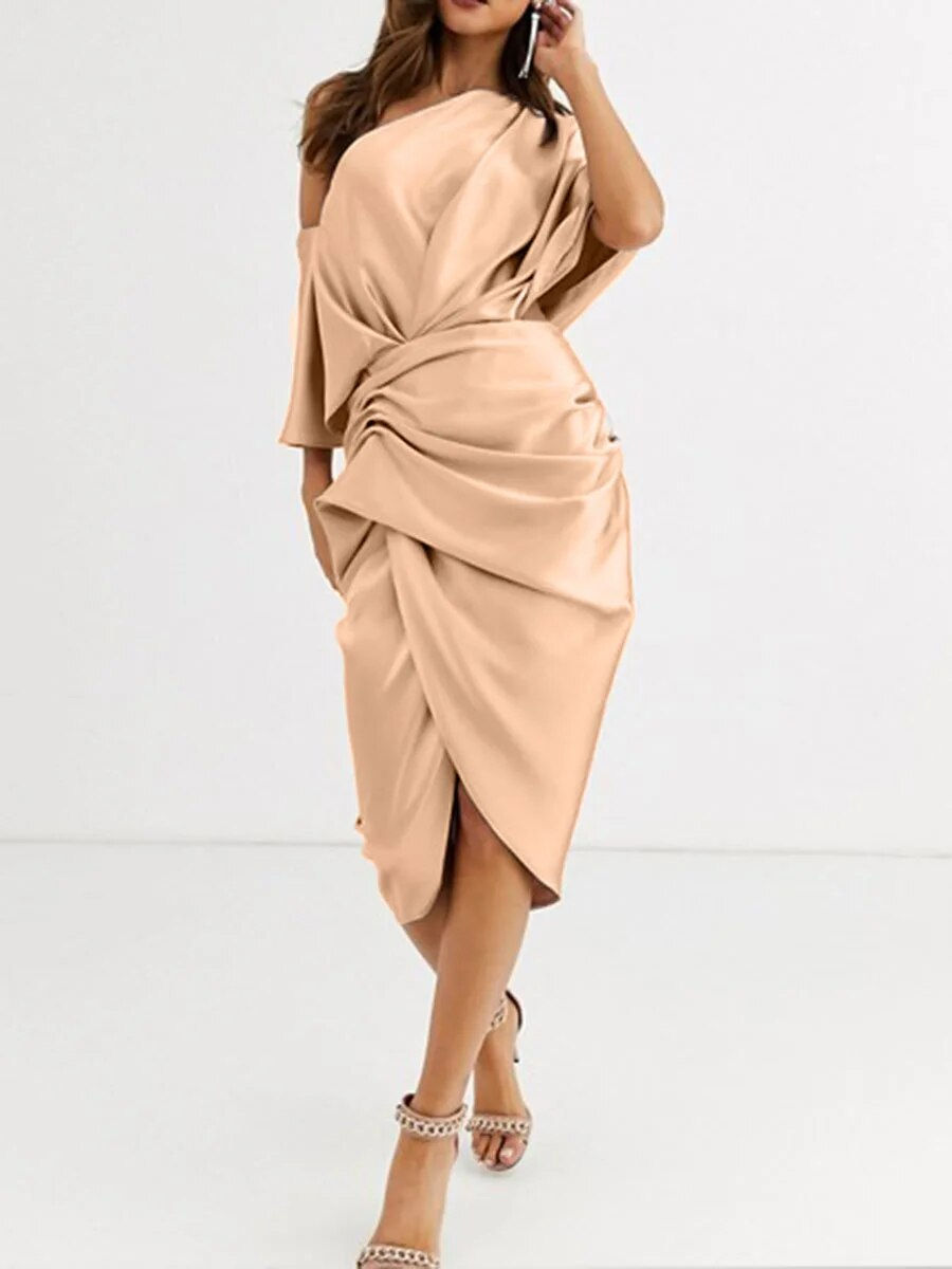 Hi Shy Bridal Luxury Evening Dresse One-Shoulder Mermaid Half Sleeve Tea-Length