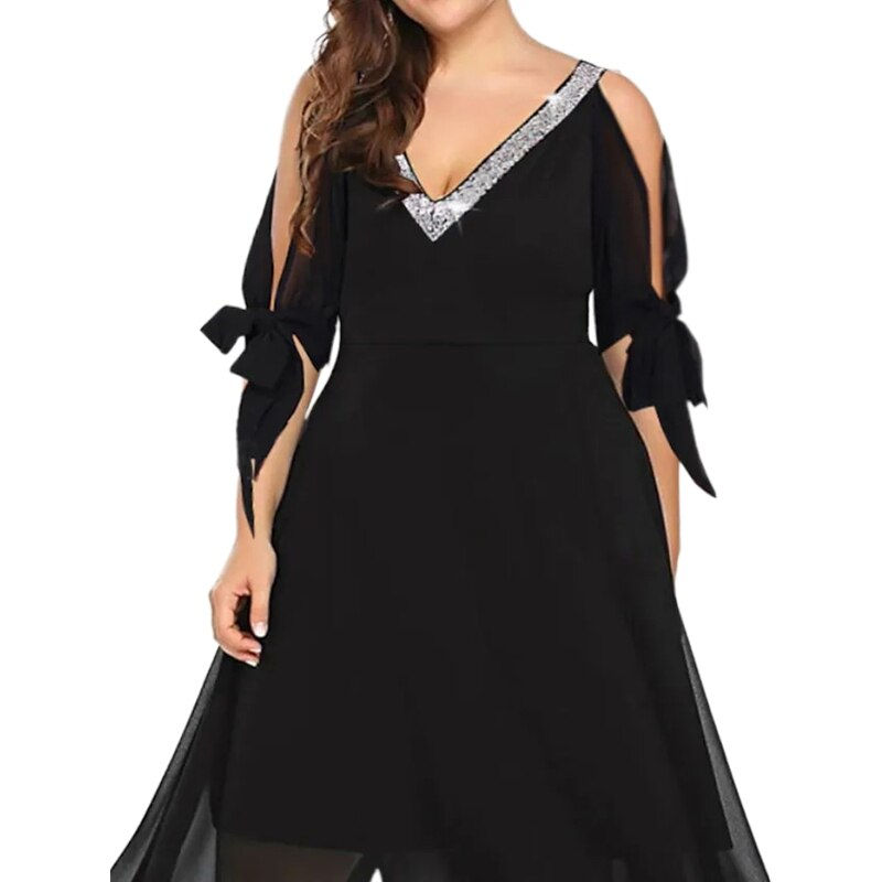 Thumbnail: Plus Size Women Summer Chiffon Dresses 5XL Off The Shoulder Elegant Dresses For