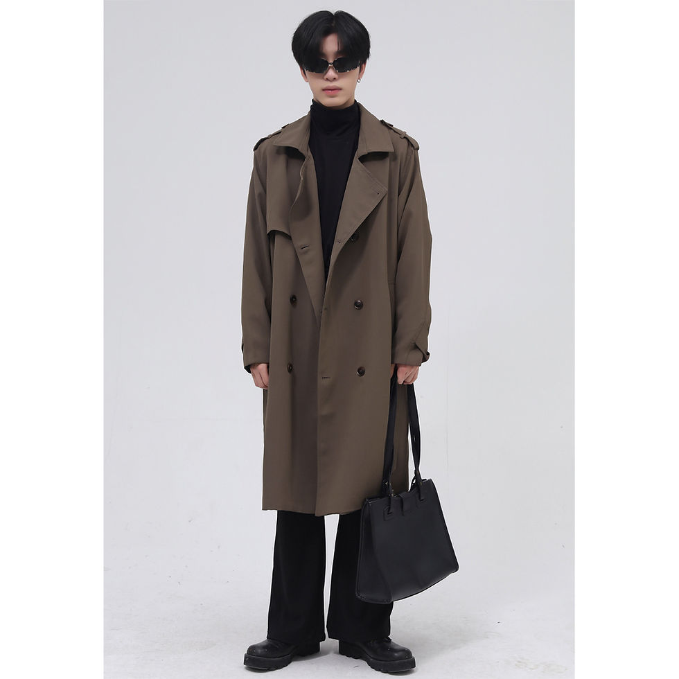 Thumbnail: Double Breasted Simple Trench Coat Men's Belt