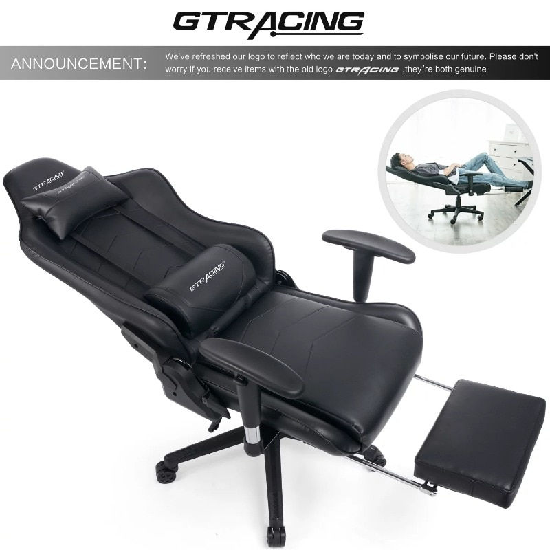 Miniatura: GTRACING Gaming Chair with Footrest Ergonomic Reclining Leather Chair, Black co