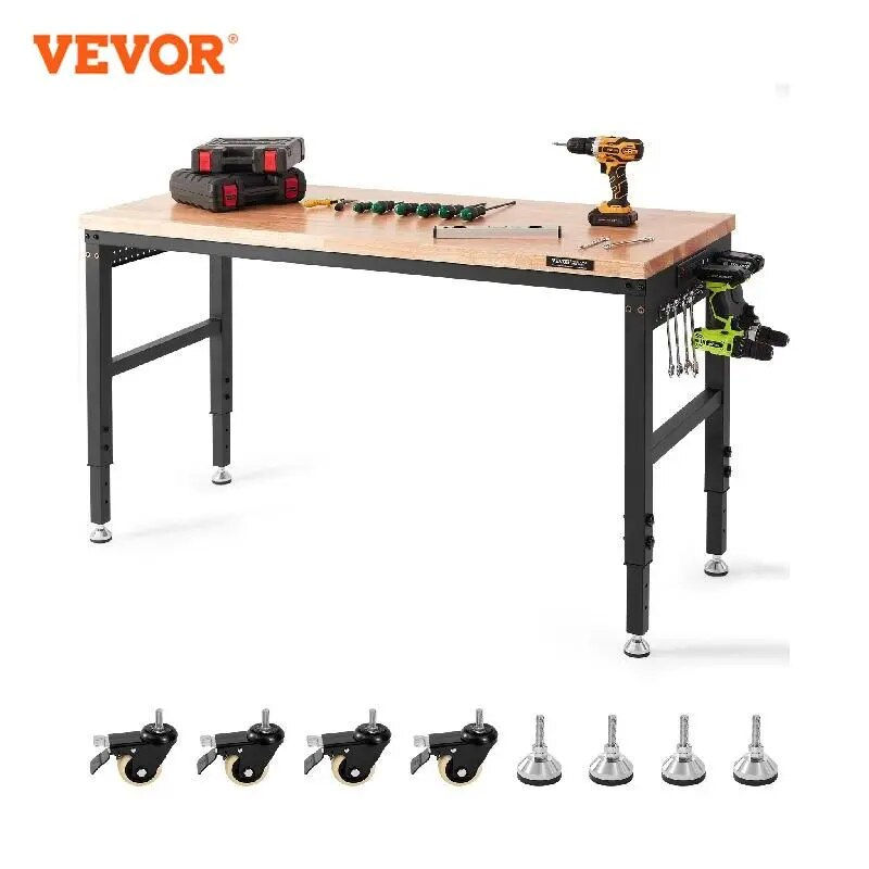 Miniatyrbilde: VEVOR 2000 LBS Adjustable Workbench Garage Worktable with Universal Wheels Powe