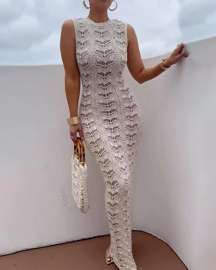 Thumbnail: Sleeveless Knitted Tight Skirt European And American Split Sheath Dress