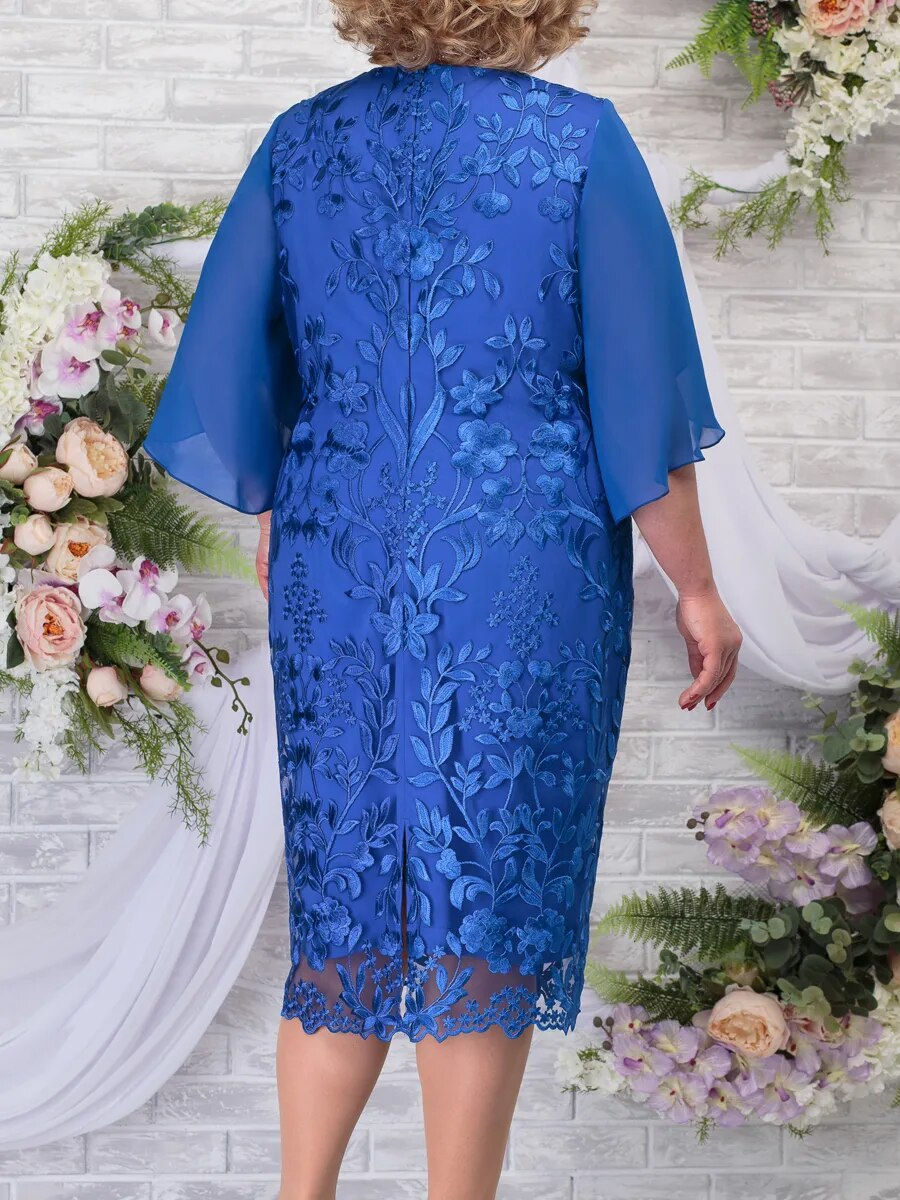 Miniatura: 2023 Fall Women's Plus Size Party Dress Elegant Floral Embroidery Prom Dress fo