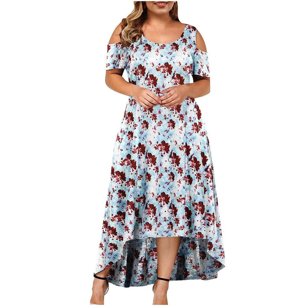 Thumbnail: Women's Plus Size Dress Summer Round Neck Cold Shoulder Large Size Floral Dress