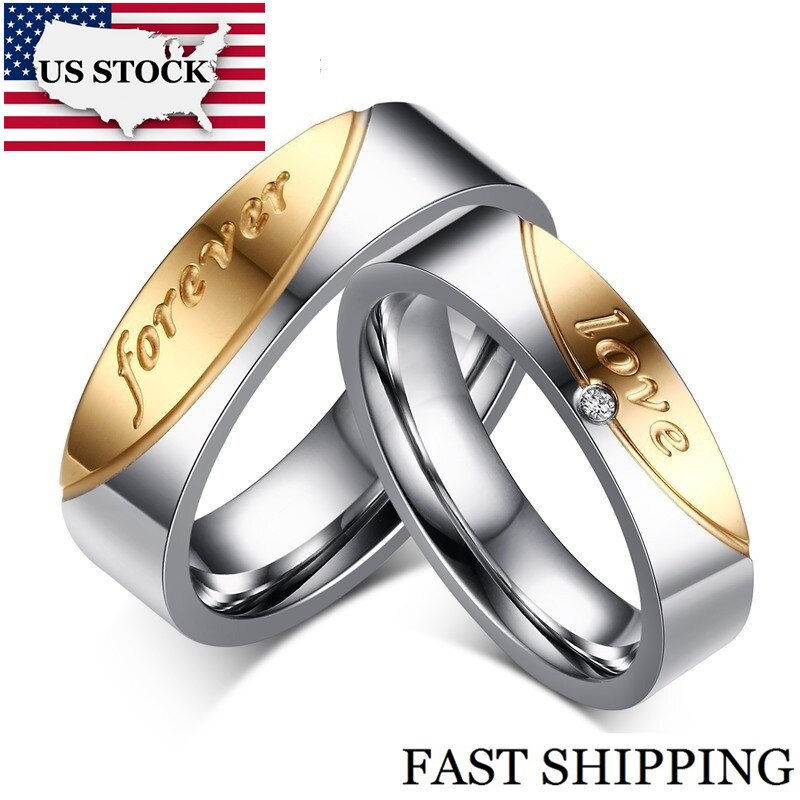 Thumbnail: US STOCK Uloveido 2 Rings for Women Jewelry Forever Love Steel Ring Men Cubic