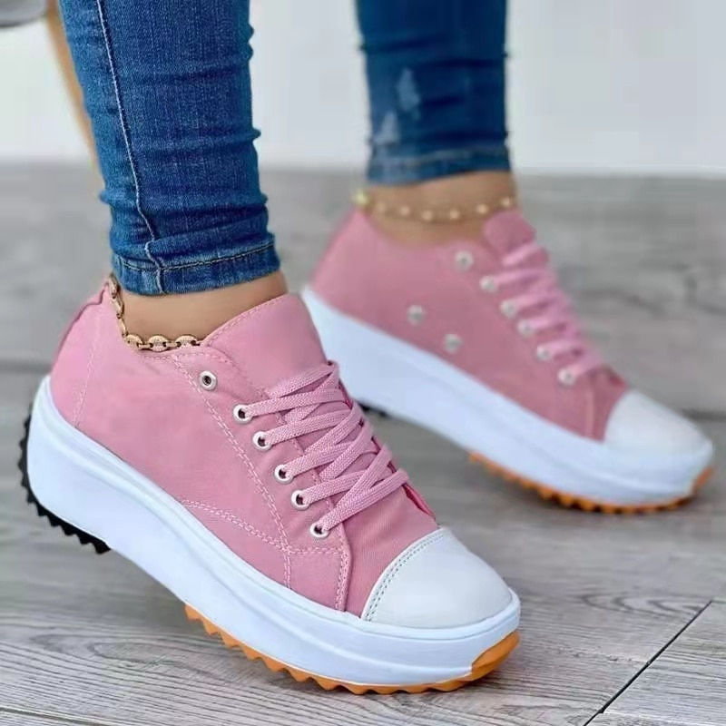 Thumbnail: Speedy 2023Classic White Canvas Shoes Women Sneakers Solid Lace-Up Casual Platf