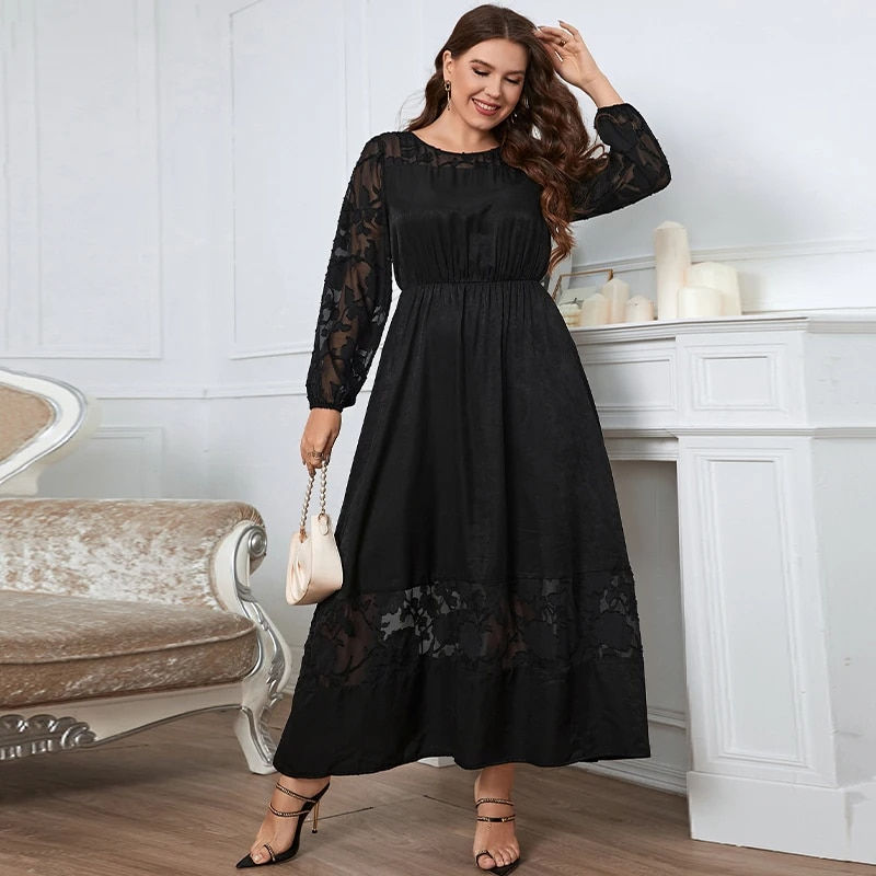 Miniatura: New Cute Lace Long Sleeve Luxury Clothes For Women O-neck Black Plus Size Eveni