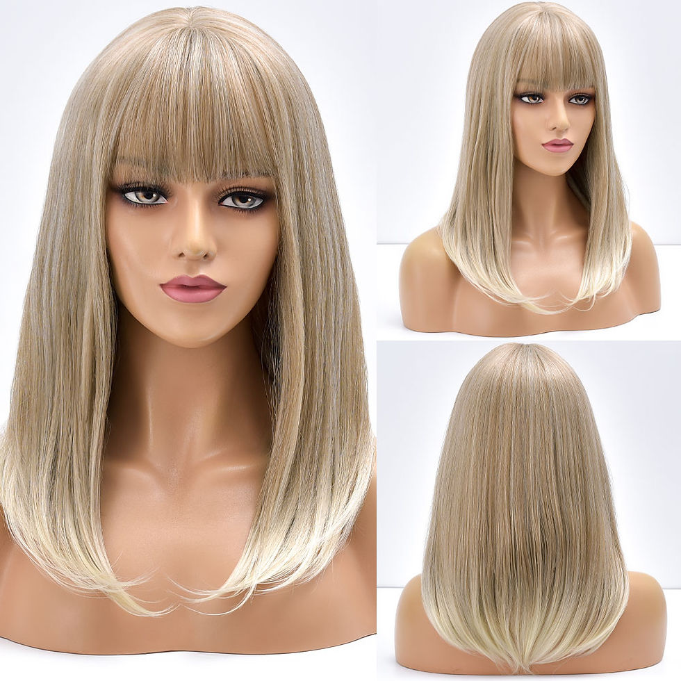 Thumbnail: Blonde Ombre Long Straight Gold Synthetic Wig With Bangs For Black White Women