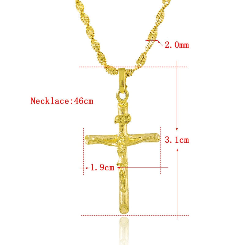Thumbnail: Real 24K Gold Color Cross Pendant & Necklace For Men/Women Gold Chain