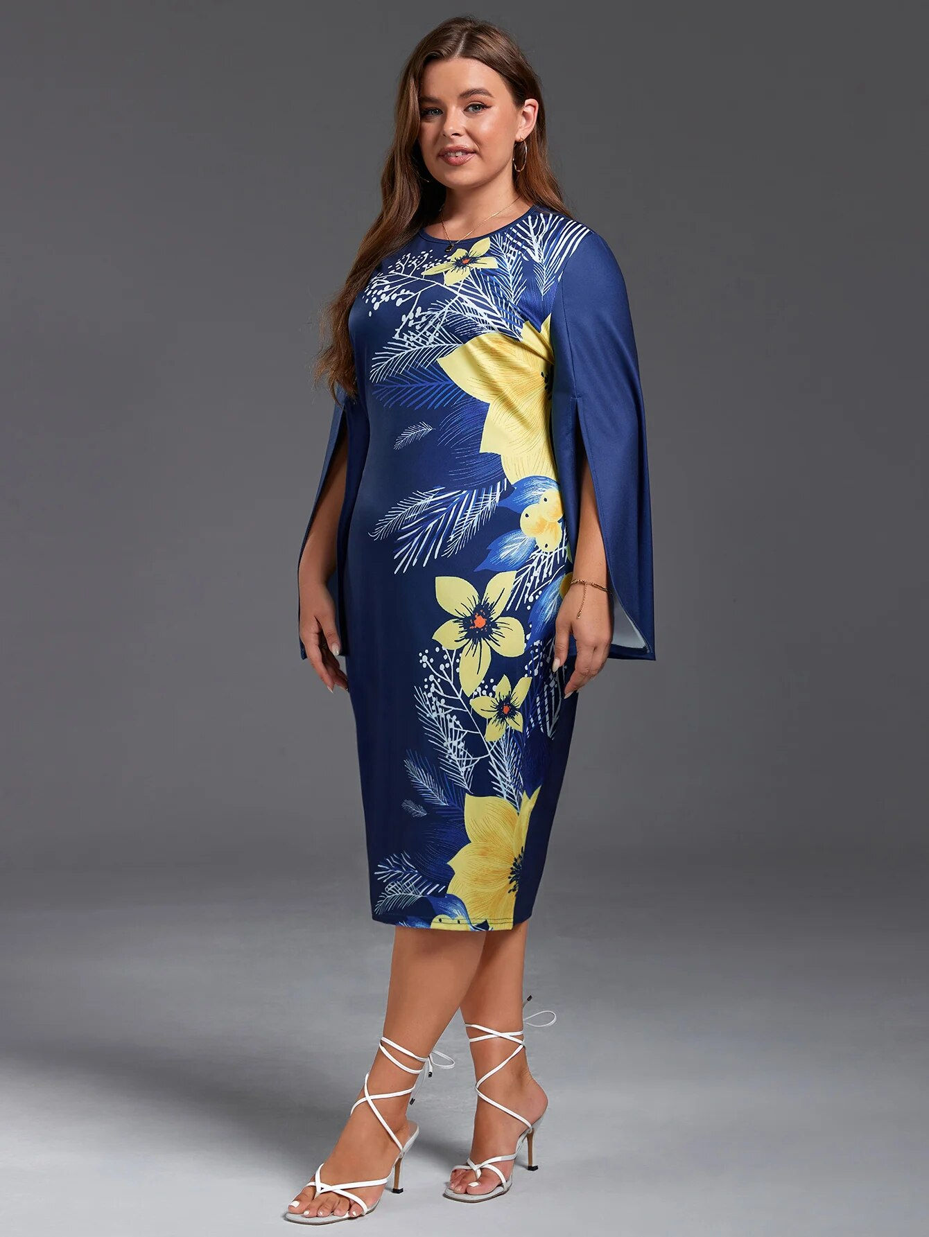 Plus Size Dress for Women Elegant Fashion Printed Midi Dress 2023 Autumn Winter