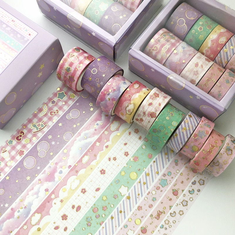 Miniature : 10 pcs/set Kawaii Pink world gold Decorative Adhesive Tape Masking Washi Tape D