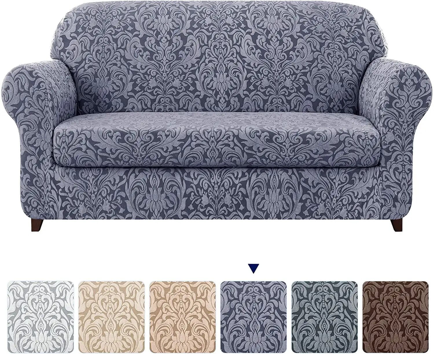Sofa Slipcover 2-Piece Jacquard Damask Couch Cover with Seat Cushion Stretch Fu