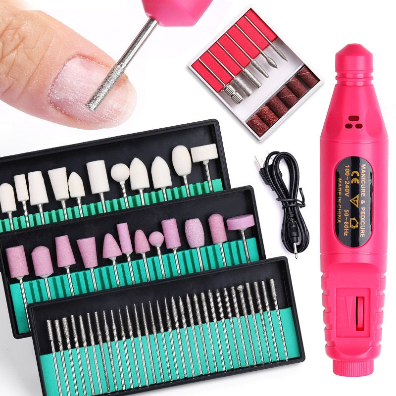 Miniaturebillede: Portable Electric Nail Drill Machine Manicure Milling Cutter Set Nail Files Dri