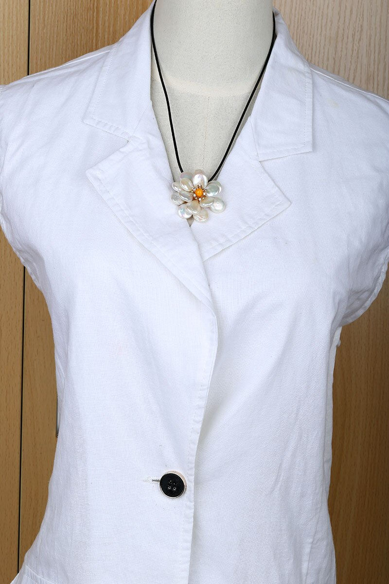 Thumbnail: Yacq Womens Freshwater Pearl CZ Agate Flower White Luxury Pin Brooch Pendant 2-