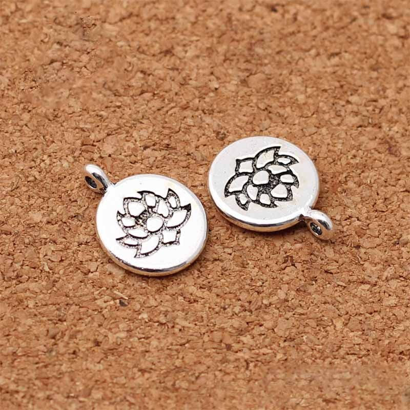 Thumbnail: 10pcs/lot Tibetan Silver Round Tag Lotus/Life Tree/Buddha Charms 15mm Hand