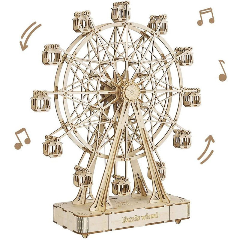 Μικρογραφία: Robotime DIY Rotatable 3d Wooden Puzzle Music Box Ferris Wheel For Gifts