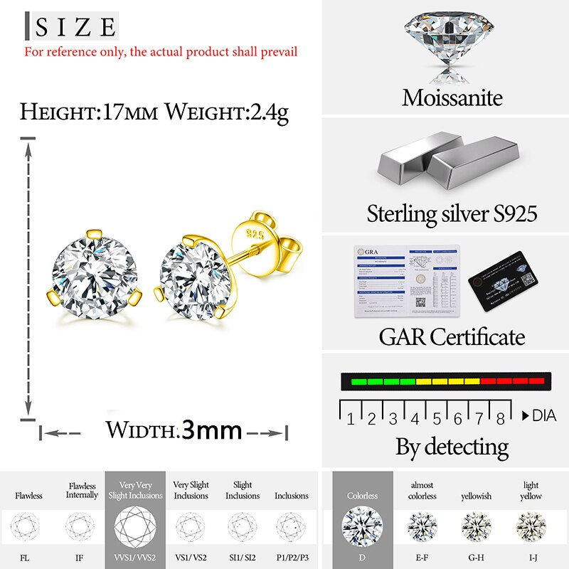 Thumbnail: Unisex Fine Jewelry Moissanite Earrings For Women 925  Stud Earrings Moissanite