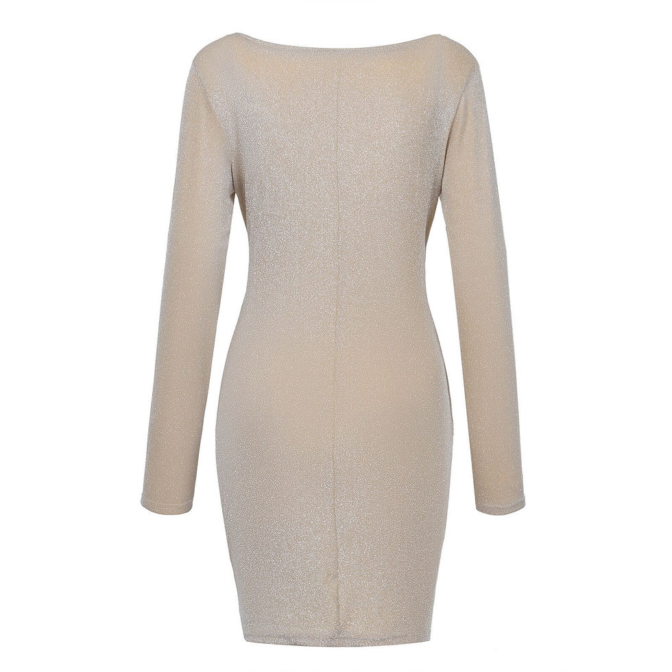 Miniatura: Dresses Ladies 2022 Plus Size Pure Color V-neck Sequins Long Sleeve Party Mini