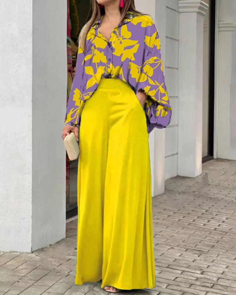 縮圖：Summer Casual Women's Loose Vintage Boho Print Shirt   Commuter Wide Leg