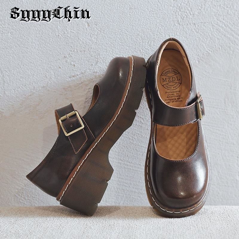 Thumbnail: Advanced Custom Women Pumps Genuine Leather Buckle Mary Jane Chunky Heel Female
