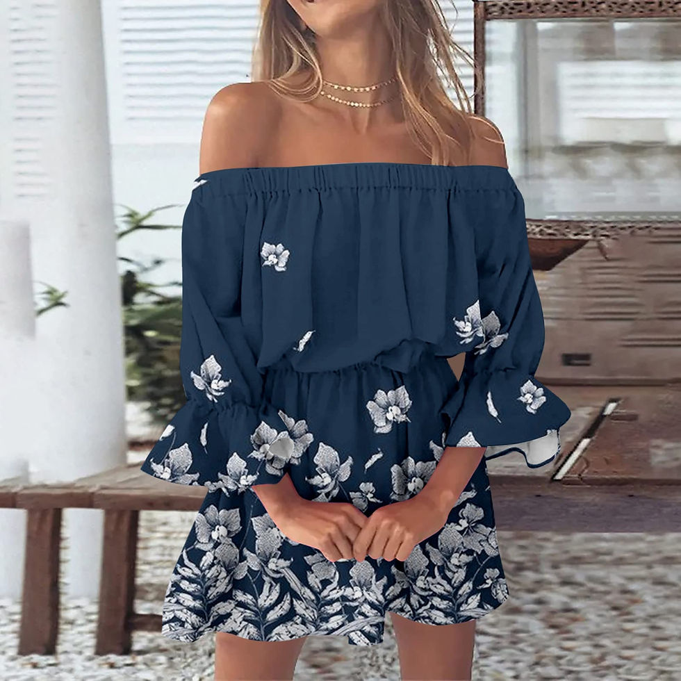 Thumbnail: Fashion Off Shoulder Sundress Dresses Women Loose Gradient Print Boho Dress Bel
