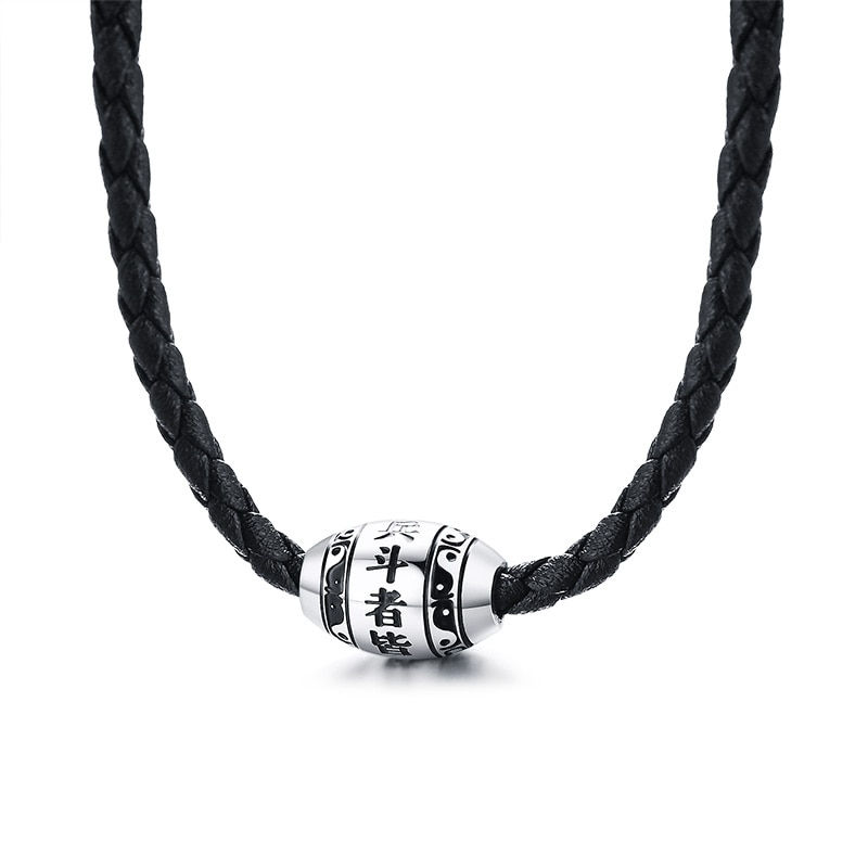 Thumbnail: Men's Necklace 9 words Buddha Mantra Lucky Beads Stainless Steel Charm