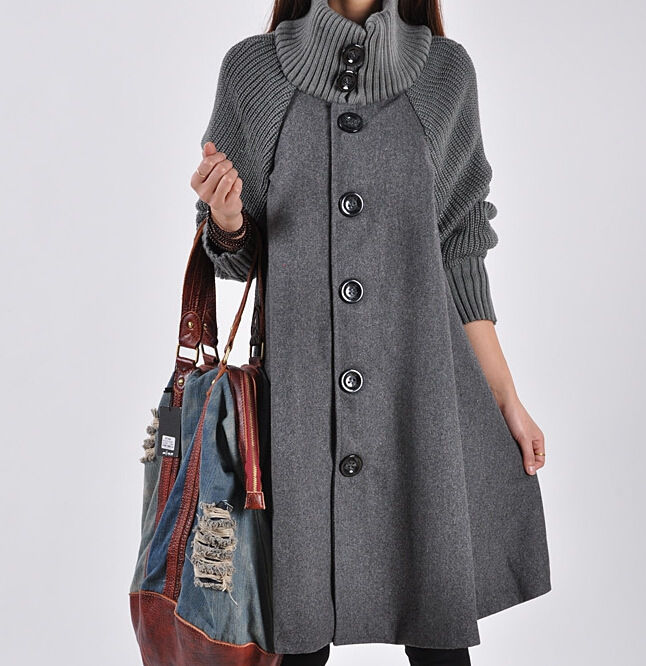 Imej kecil: Winter Plus Size Women's Mid-length Loose Wool Overcoat