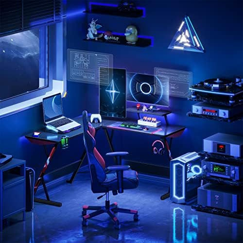 Thumbnail: Gaming Desk L Shaped, 51 Inch Gamer Desk Gaming Table with Carbon Fiber Texture