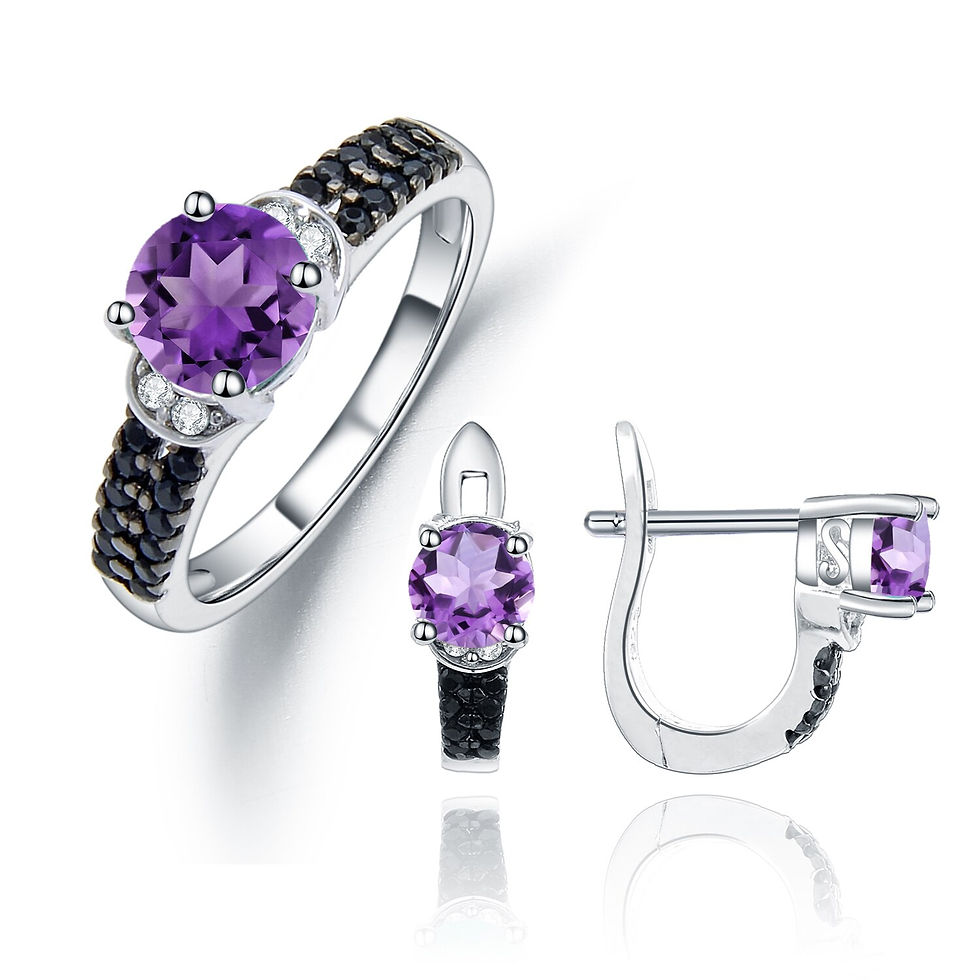 Thumbnail: GEM'S BALLET 925 Sterling Silver Earrings Ring jewelry Set Round Natural